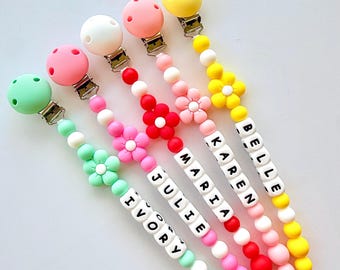Personalized Daisy Pacifier Clip Girl,Newborn Gift Baby Girl