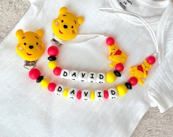 Pacifier Clip Winnie-the-Pooh Personalized ,Gift Ideas Birthday Baby