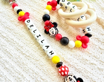 Personalized Pacifier clip Minnie Mouse,Gift Ideas Newborn Birthday Baby Girl