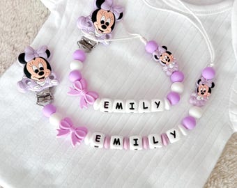 Custom Minnie Mouse Pacifier Clip, Personalized Baby Shower Gift, Name Holder