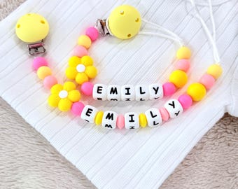 Pacifier Clip Personalized Daisy Flower,Gift Ideas Newborn Birthday Baby Girl