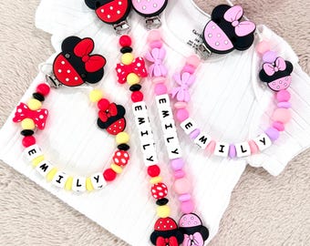 Custom Pacifier Clip Minnie Mouse,Personalized Pacifier Holder,Newborn Baby Gift