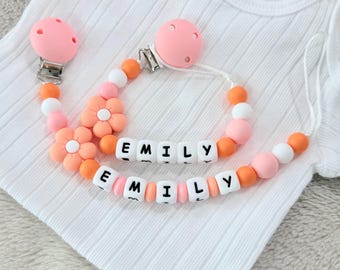 Personalized Name Pacifier Clip Daisy Flower,Custom Pacifier Holder, Baby Shower Gift