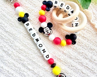 Personalized Pacifier clip Mickey Mouse,Gift Ideas Newborn Birthday Baby Boy