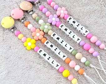 Personalized Pacifier Clip Daisy Flower,Custom Pacifier Holder, Newborn Baby Shower Gift