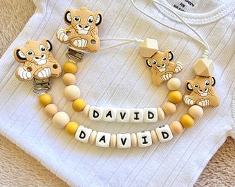 Custom Pacifier Clip Lion Simba,Personalized Dummy Clip, Birthday Baby Shower Gift