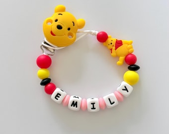 Pacifier Clip Winnie-the-Pooh Personalized ,Gift Ideas Birthday Baby Girl
