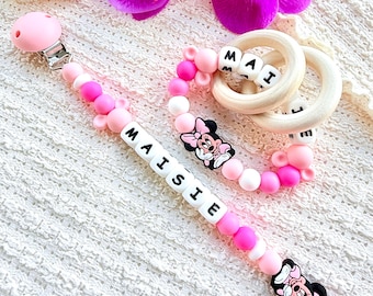 Pacifier clip Minnie Mouse Personalized ,Gift Ideas Newborn Birthday Baby Girl