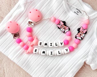 Custom Pacifier Clip Minnie Mouse, Newborn Baby Gift