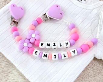 Personalized Pacifier Clip Daisy Flower,Custom Pacifier Holder, Newborn Baby Shower Gift