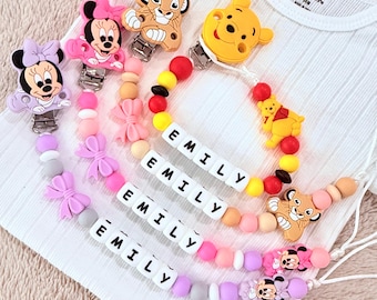 Personalized Pacifier Clip Disney Character Design, Custom Pacifier Clip Girl,Newborn Baby Shower Gift Ideas