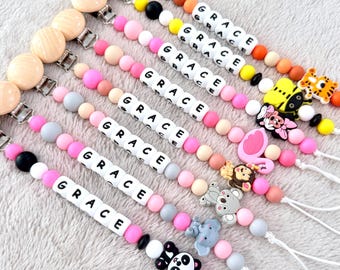 Custom Name Pacifier Clip, Animal Themed Baby Holder, Newborn Shower Gift