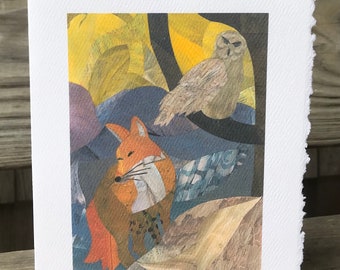 Fox Sneeuwuil Fine Art Card Collage Print 5x7"