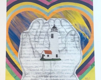 Nantucket Great Point Lighthouse in Child’s Hands Fine Art Collage Print 8.5"x11"