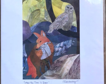 Fox Snowy Owl Fine Art Collage Print 8.5"x11"