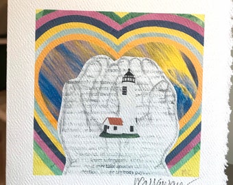 Nantucket Island Lighthouse Great Point Art Card child’s hands Collage Print 5x7