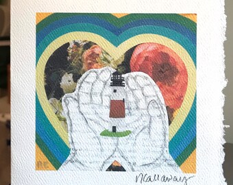 Nantucket Island Lighthouse Sankaty Art Card child’s hands Collage Print 5x7