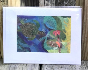 Hummingbird Turtle Fine Art Card Collage Print 5x7”