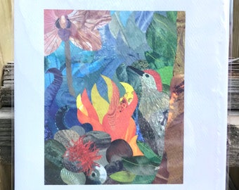 Woodpecker Scallop Fine Art Card Collage Print 5"x7"