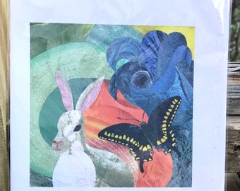 Rabbit Butterfly Fine Art Card Collage Print 5"x7"