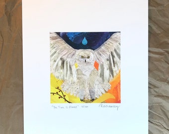 Owl Snowy Fine Art Collage Print 8.5"x11"