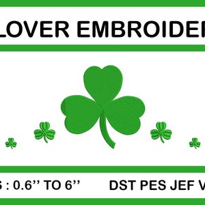 Shamrock Embroidery Design 8 Sizes | Clover Machine Embroidery Pattern 0.6 to 6 Inch | St Patrick's Day | DST PES JEF