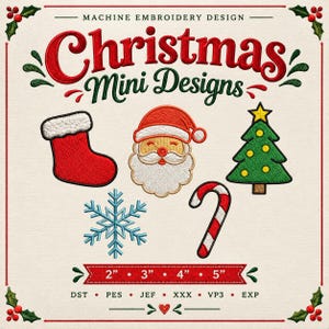 Christmas Mini Designs Embroidery Set, Small Christmas Machine Embroidery Bundle, Santa Tree Stocking Patch Files, Instant Download
