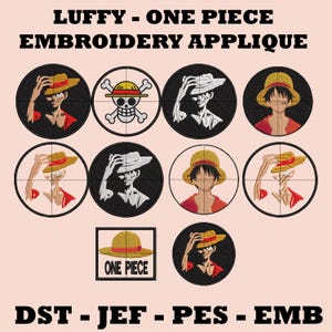 Pack de broderie Luffy de One Piece – Motifs d'appliqués One Piece – Fichiers de broderie machine (DST, JEF, EMB) – Broderie One Piece