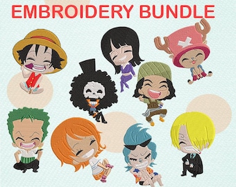 Embroidery Bundle Chibi Pirates Crew DST PES JEF Instant Download - anime patch