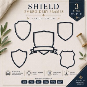 Shield Embroidery Frame Bundle, Blason Coat of Arms Monogram Design, Blank Crest Applique Patch Set