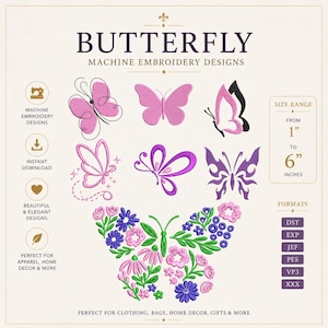 Butterfly Embroidery Design Bundle | Mini Butterfly Machine Embroidery Files | Fill Stitch & Outline Designs | PES DST JEF VP3
