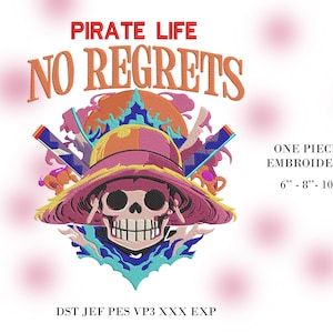 One Piece Embroidery design– Anime Pirate Design file – DST PES - machine embroidery pattern - luffy skull brodery
