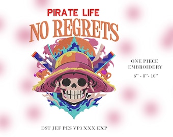One Piece Embroidery design– Anime Pirate Design file – DST PES - machine embroidery pattern - luffy skull brodery