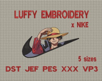Luffy embroidery design one piece character digital download PES DST different sizes "nike version"