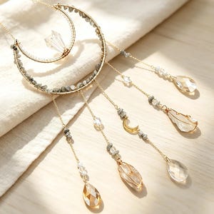 Moon Sun Catcher with Natural Crystal Point, Celestial Window Hanging, Boho Home Decor, Crystal Gift for Her image 5