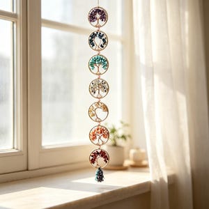 Chakra Tree of Life Crystal Suncatcher, Rainbow Window Hanging Decor, Boho Spiritual Gift, Yoga Meditation Home Decor