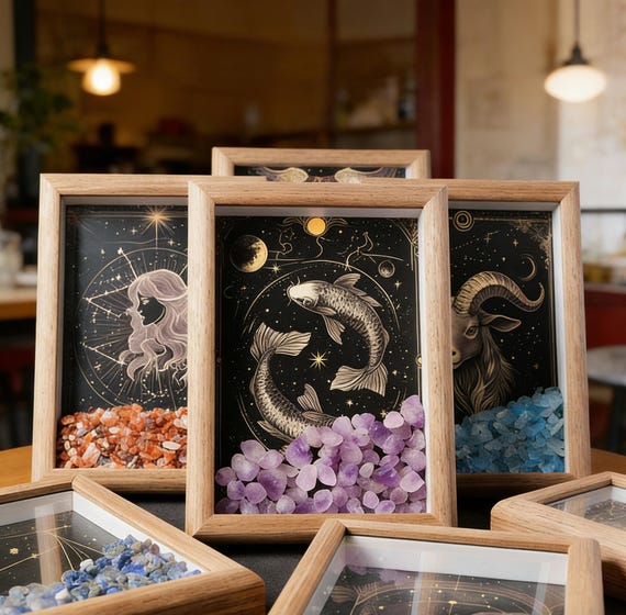 Zodiac Crystal Chip Picture Frame, Astrology Gift