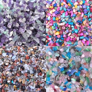 May include: A collection of colorful, polished gemstones in various shapes and sizes. The image is divided into four sections, each showcasing a different color palette: purple, multicolored, earthy tones, and pastel hues. These stones are ideal for jewelry making or decorative purposes.