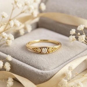 S925 Sterling Silver Daisy Ring, Elegant French Pinky Ring, Minimalist Flower Ring, Dainty Floral Jewelry