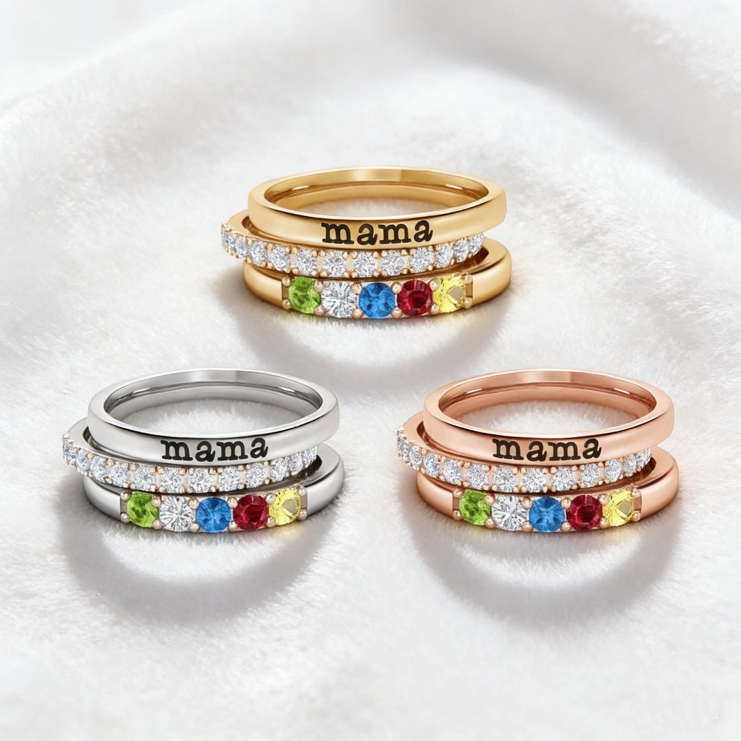 Stackable Mothers Rings Examples Custom Birthstone Stacking Rings Set, Personalized Name Rings for Mom ...