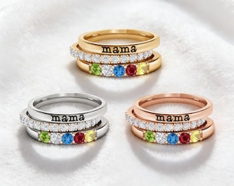 Custom Birthstone Stacking Rings Set, Personalized Name Rings for Mom, Meaningful Mother’s Day Gift, Family Jewelry