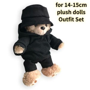 14cm Doll Black Hoodie Outfit Set for Duffy Plush Clothes with Bucket Hat