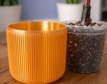 Fluted Nursery Pot Cover (4–7 Inch) | Modern Minimalist Cache Pot | 3D Printed PETG Indoor Planter