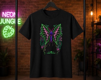Neon Alocasia Butterfly T-Shirt | Violet Green Moth Illustration