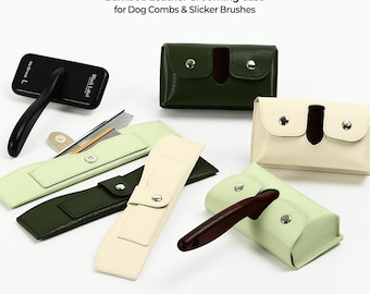 Vegan Leather Grooming Slicker Brush & comb case, Sustainable Pet Tool Organizer, Dog Mom Gift