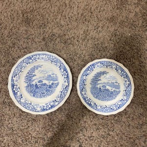 Vintage Sinnertons Staffordshire England Silverdale Blau Weiß Transferware Set