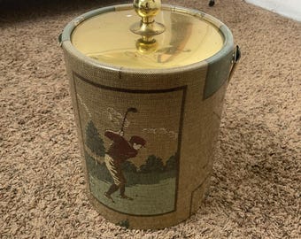 Vintage kraftwerk golftapijt ijsemmer goudkleurig deksel bargerei golfdecor 10"