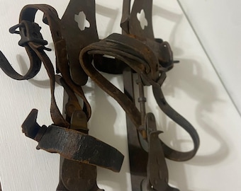 Vintage Ice Skates Metal Blade Leather Straps Old Fashioned Ice Skating Blades