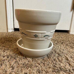 Longaberger 6" Pottery Woven Traditions Klasyczny zielony zestaw doniczka i spodek