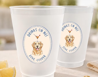 Custom Pet Wedding Frosted Cups, Personalized Dog Portrait Cups, Engagement Plastic Cups, Bridal Shower Decor, Wedding Cocktail Bar Supplies
